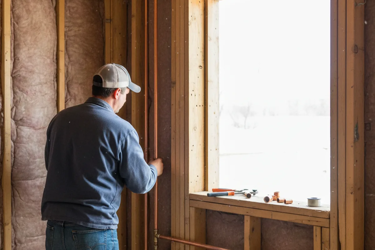Licensed plumber running new copper supply lines in a Chambersville home